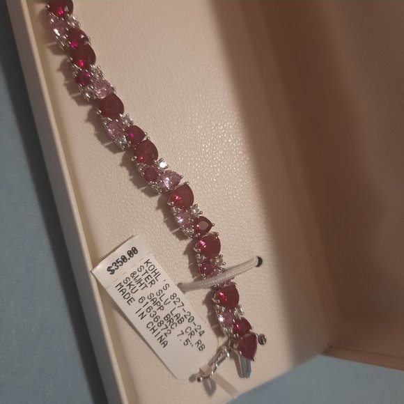 Sterling Silver Lab-Created Gemstone Cluster Heart Bracelet 7.5 in - Picture 3 of 6